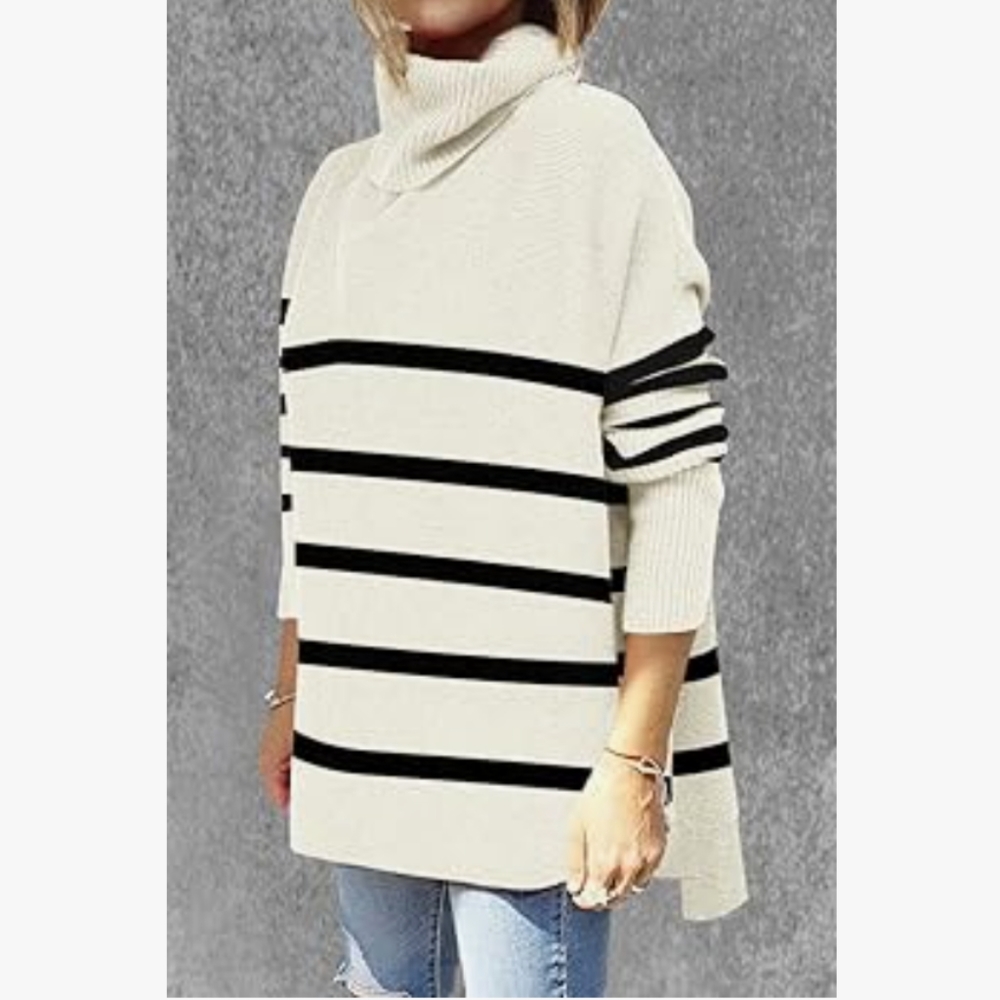 Super Soft Oversized Split Hem Turtleneck Sweater - Size: Large - Picture 2 of 10